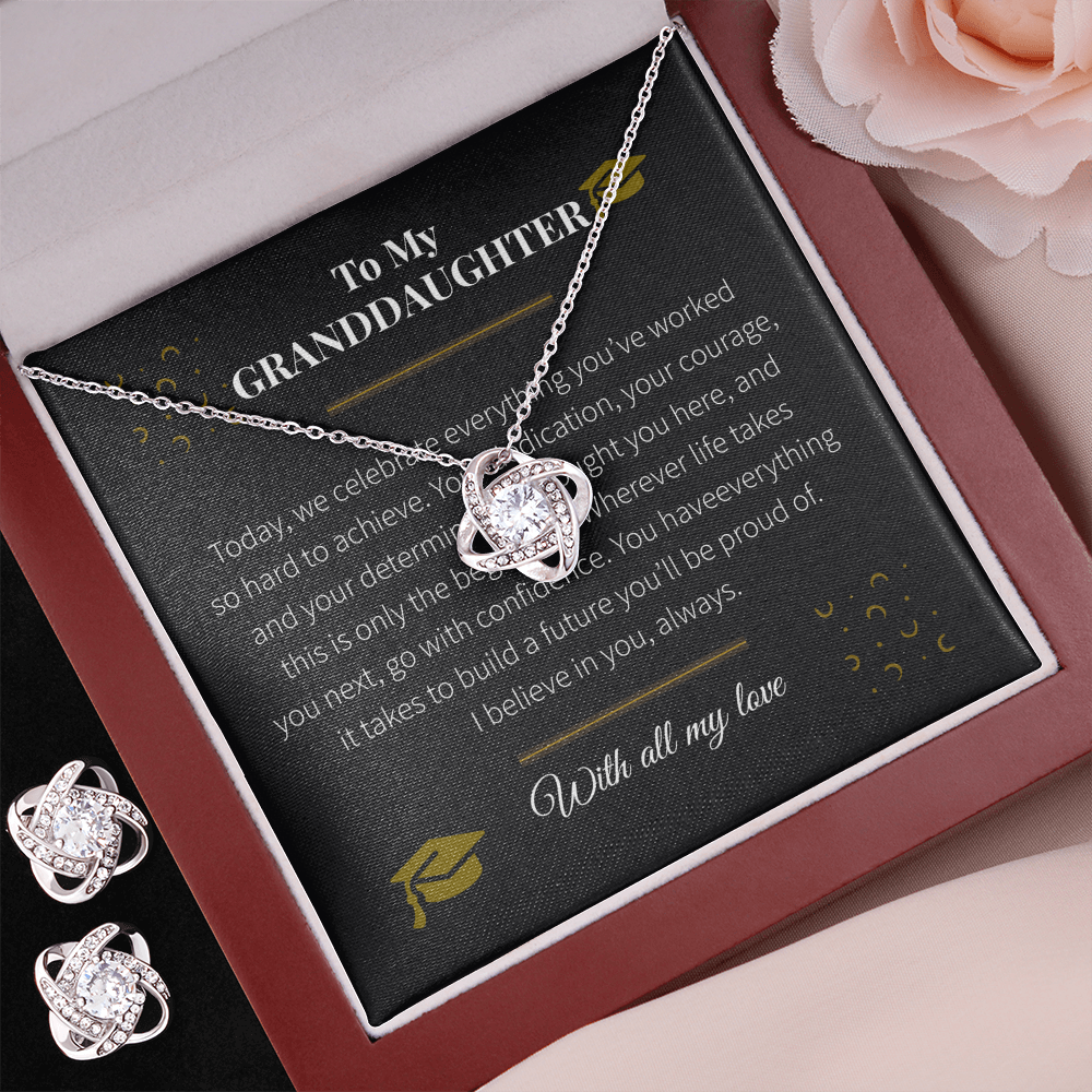To My Granddaughter – Love Knot Necklace & Earring Set | Graduation Gift of Love, Pride & Inspiration