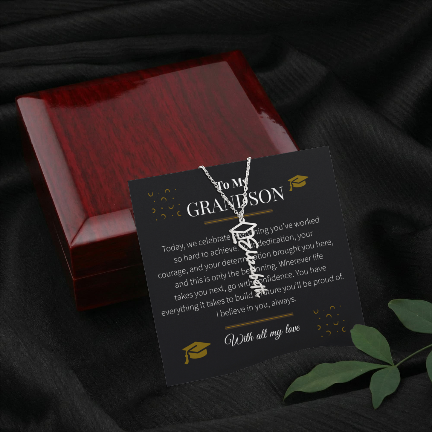 Custom Name Necklace – Graduation Cap Edition | Personalized Graduation Gift for Grandson