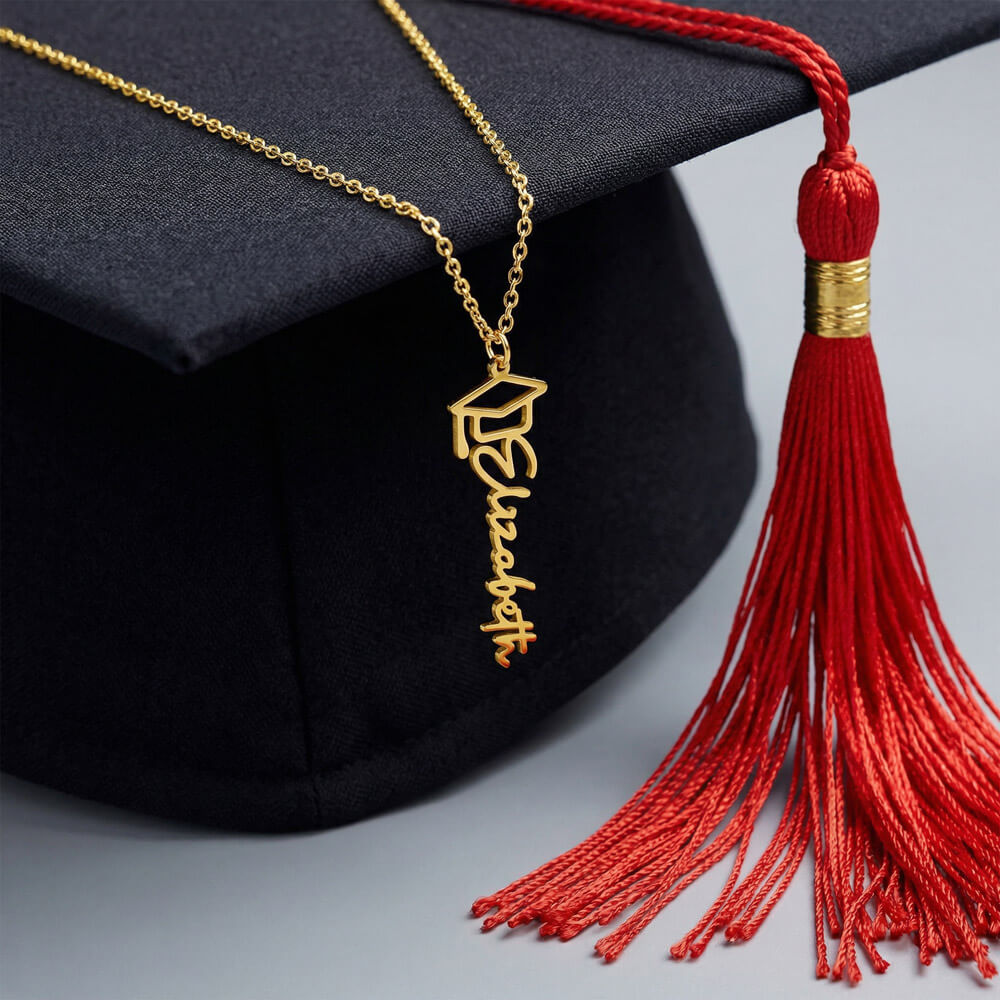 Custom Name Necklace – Graduation Cap Edition | Personalized Graduation Gift for Son