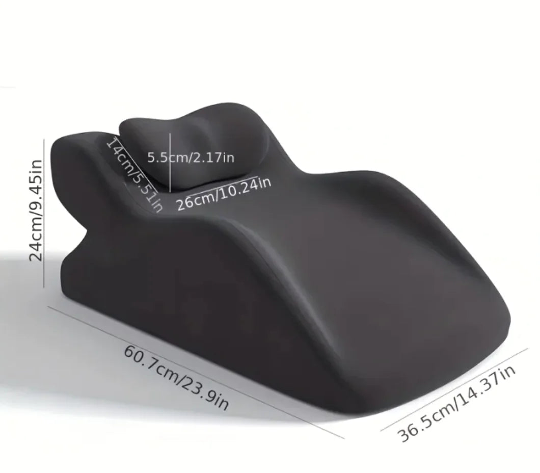 “Ergonomic prone‑position comfort pillow with contoured support and removable headrest, designed for stomach sleeping and face‑down relaxation.”
