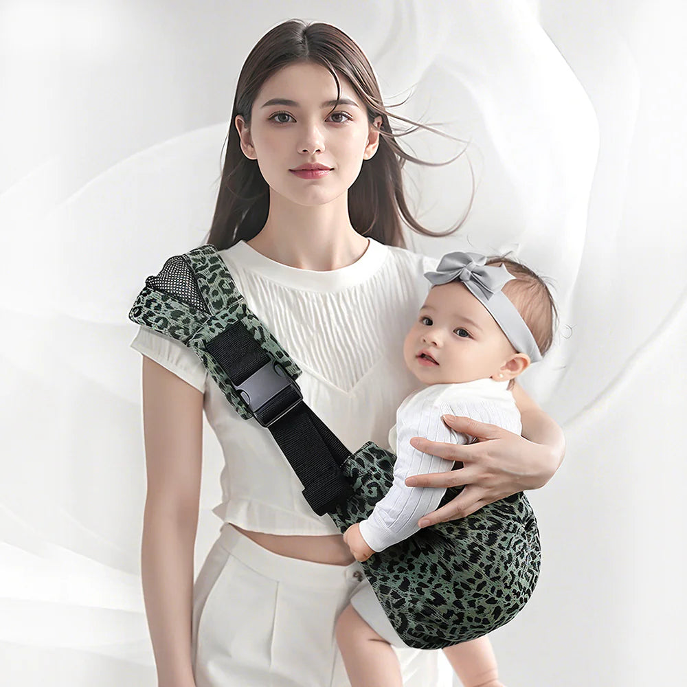 “Portable one‑shoulder baby sling with adjustable strap and durable cloth design, suitable for carrying toddlers ages 6 months to 4 years.”