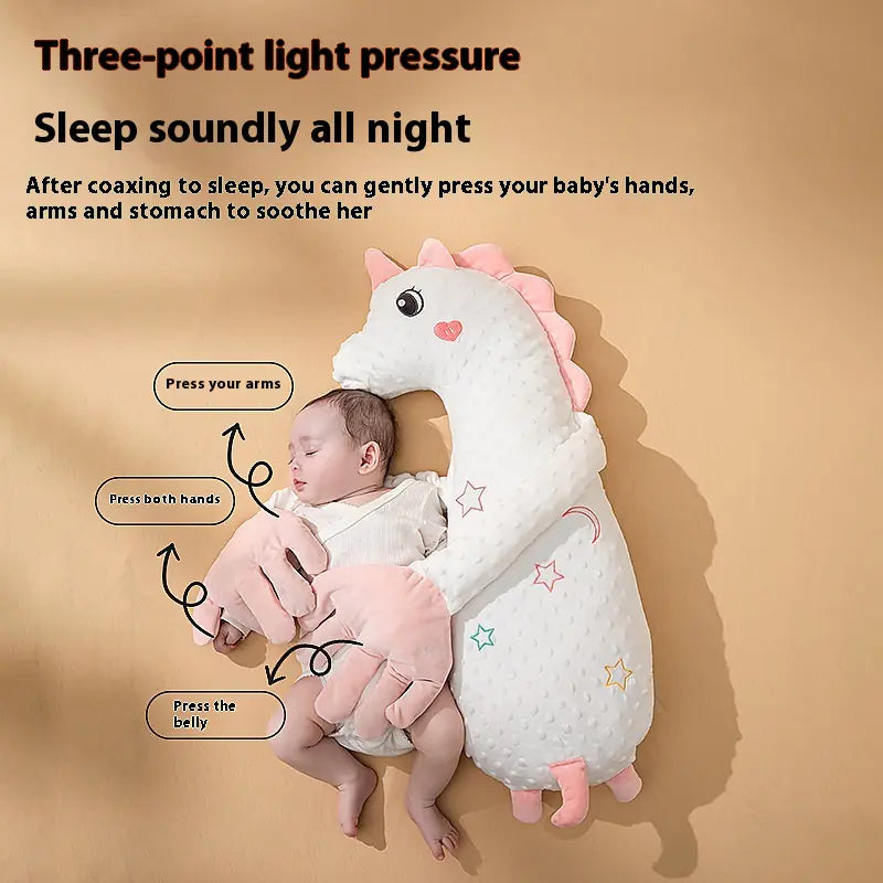 “Soft dinosaur‑shaped baby soothing pillow with plush PP‑cotton filling, designed to comfort infants ages 0–3 during rest or floor play.”