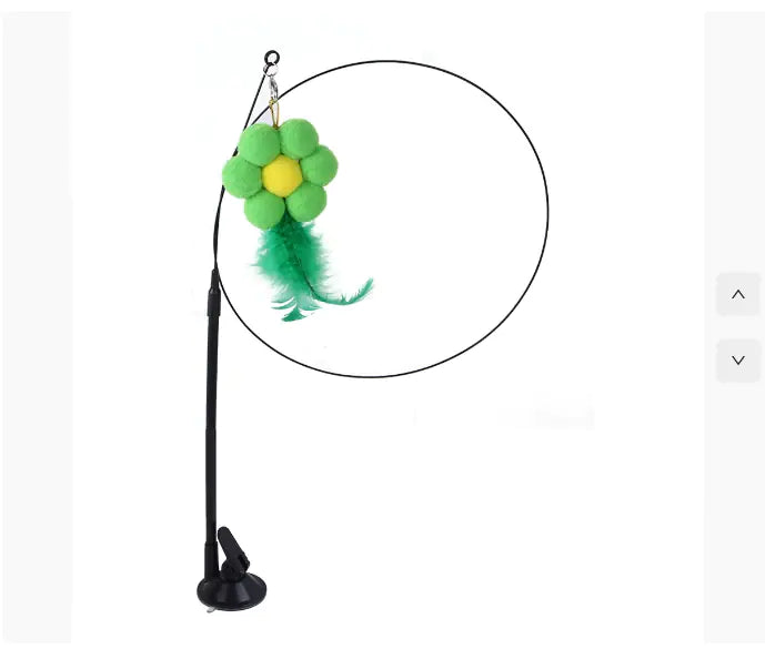 “Interactive cat teaser toy with suction cup base featuring blue butterfly and orange caterpillar attachments for active play.”