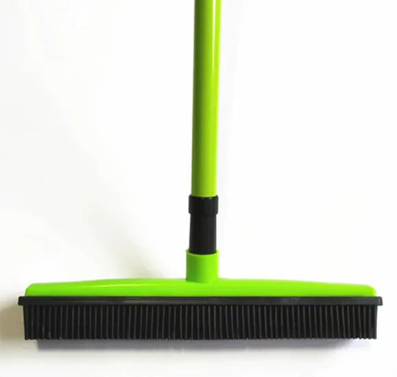 “Pet hair removal broom with rubber bristles and long handle, designed for lifting fur from carpets and floors with a washable, easy‑clean head.”