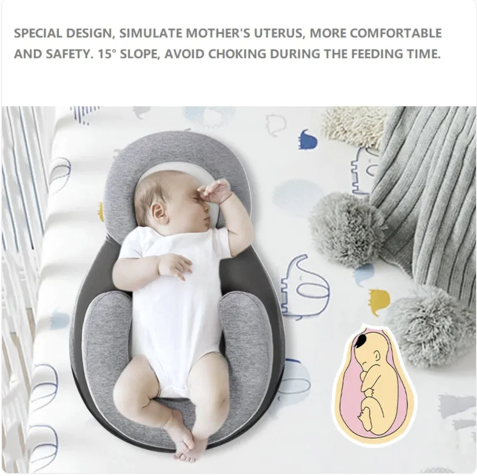 “Adjustable baby anti‑spit‑up pillow with memory‑foam support and repositionable cushion, designed with a gentle incline to aid digestion and comfort.”