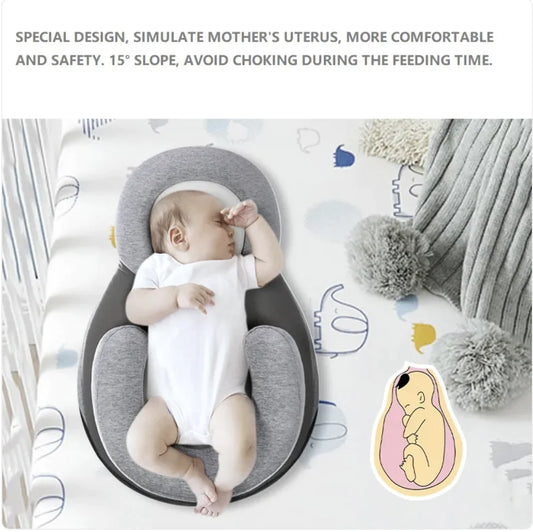“Adjustable baby anti‑spit‑up pillow with memory‑foam support and repositionable cushion, designed with a gentle incline to aid digestion and comfort.”