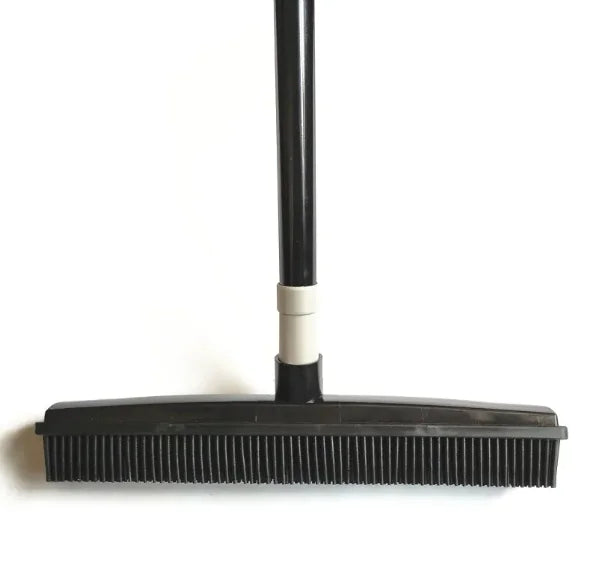 “Pet hair removal broom with rubber bristles and long handle, designed for lifting fur from carpets and floors with a washable, easy‑clean head.”