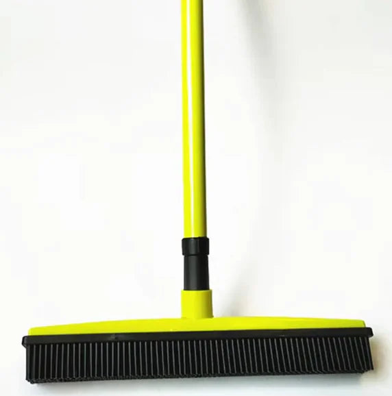 “Pet hair removal broom with rubber bristles and long handle, designed for lifting fur from carpets and floors with a washable, easy‑clean head.”