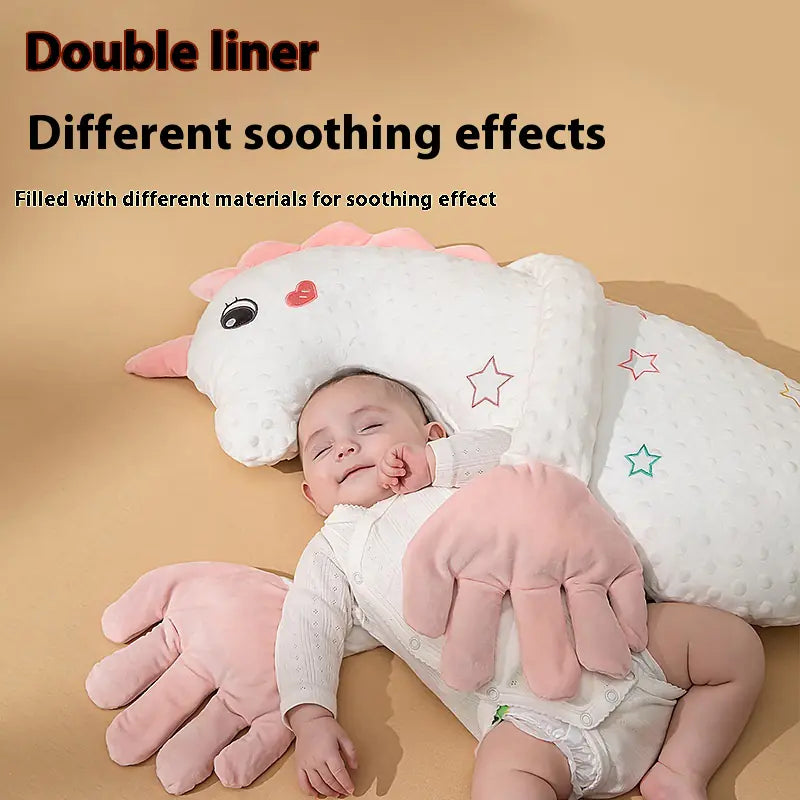 “Soft dinosaur‑shaped baby soothing pillow with plush PP‑cotton filling, designed to comfort infants ages 0–3 during rest or floor play.”