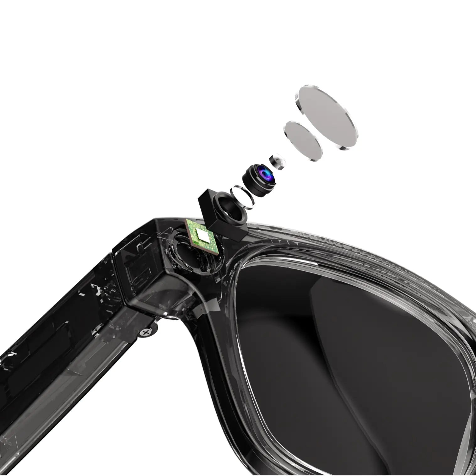 “AI smart glasses with built‑in HD camera, touch controls, and lightweight frame, designed for hands‑free video, photos, and smart features.”