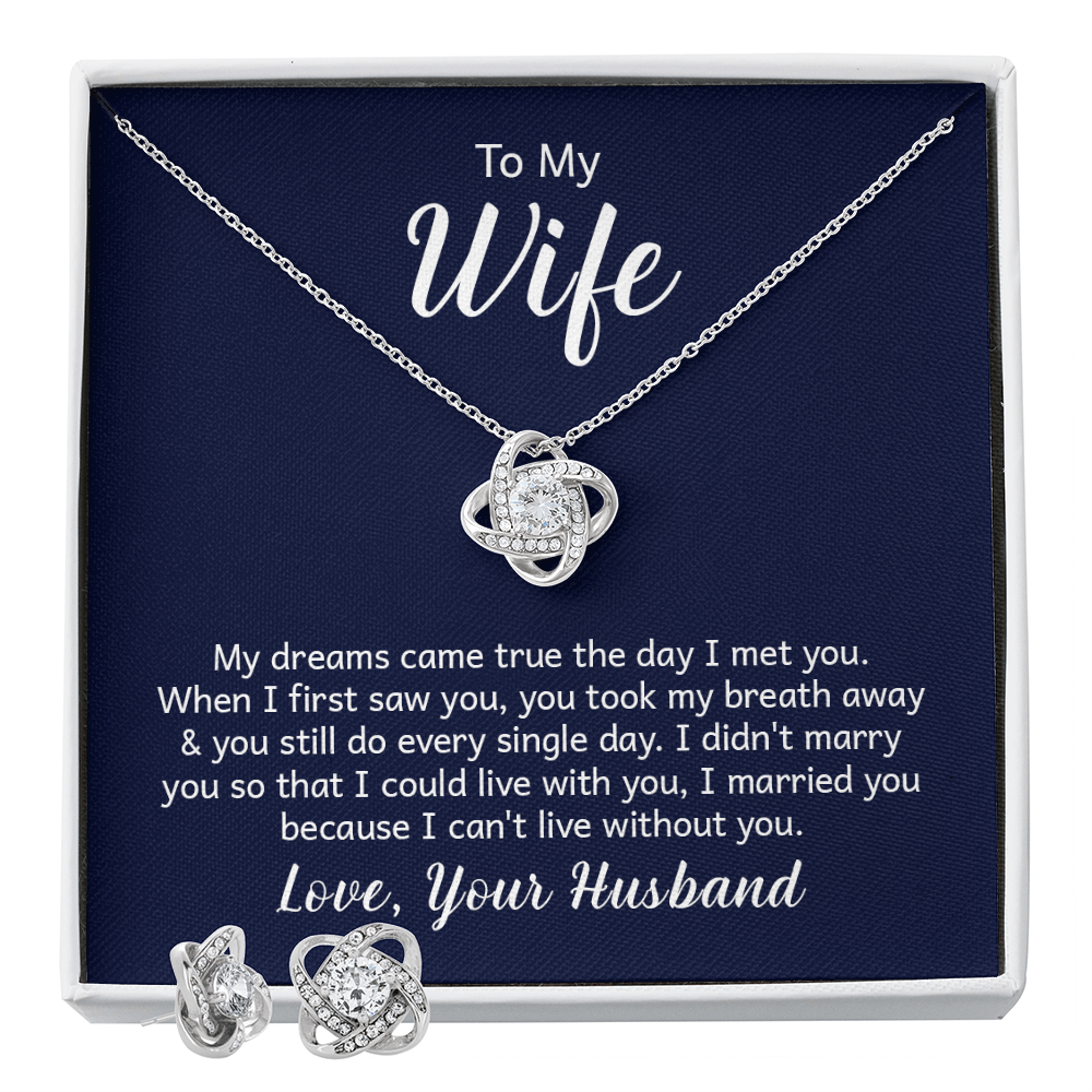 Love knot necklace and earring set in white gold with gift box