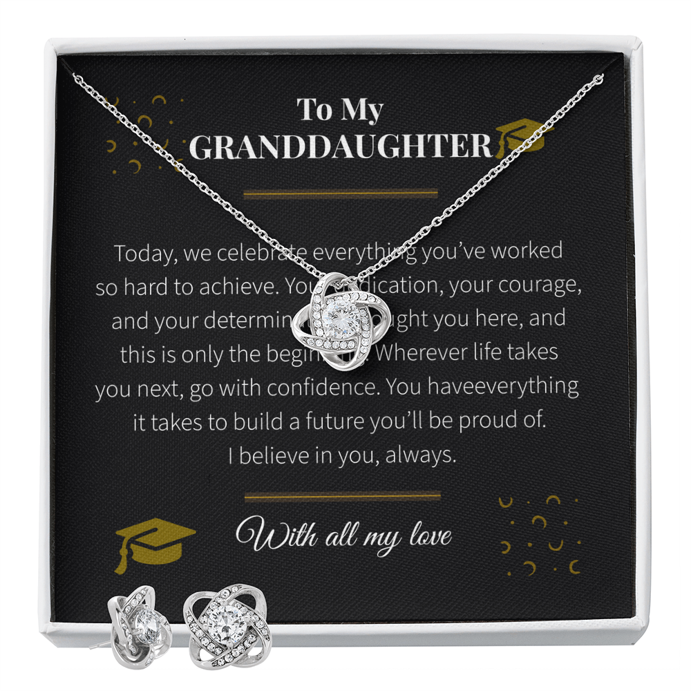 To My Granddaughter – Love Knot Necklace & Earring Set | Graduation Gift of Love, Pride & Inspiration