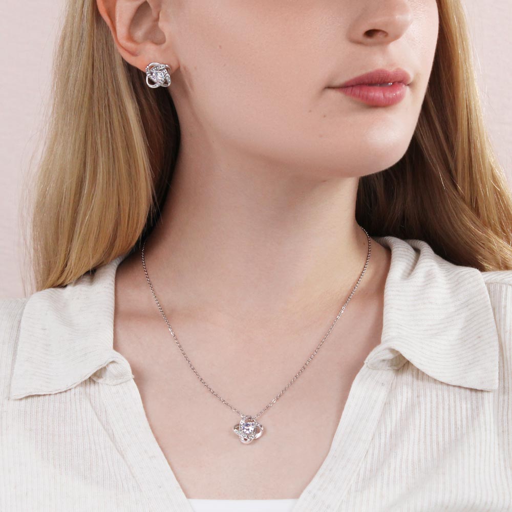 To My Wife – Love Knot Necklace & Earring Set | Graduation Gift of Love, Pride & Support