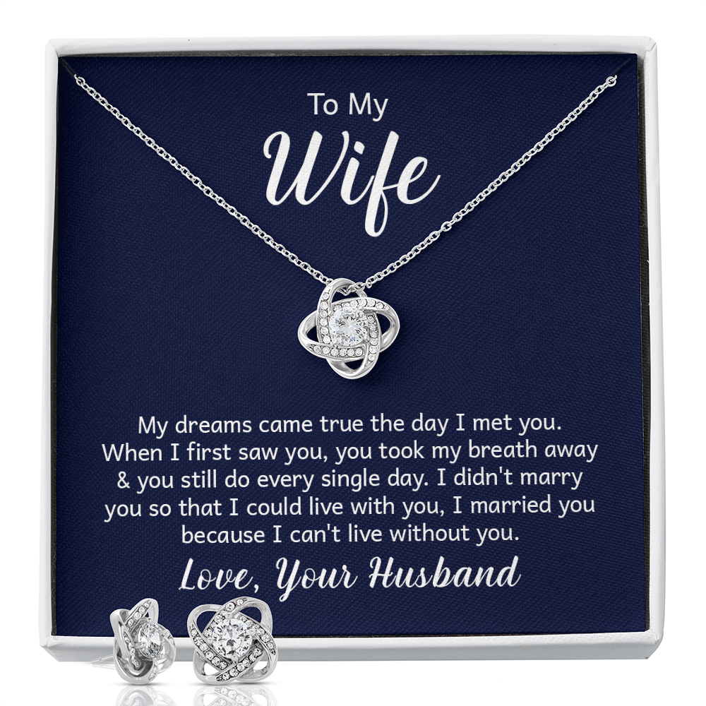 Love knot necklace and stud earrings gift set for wife or girlfriend
