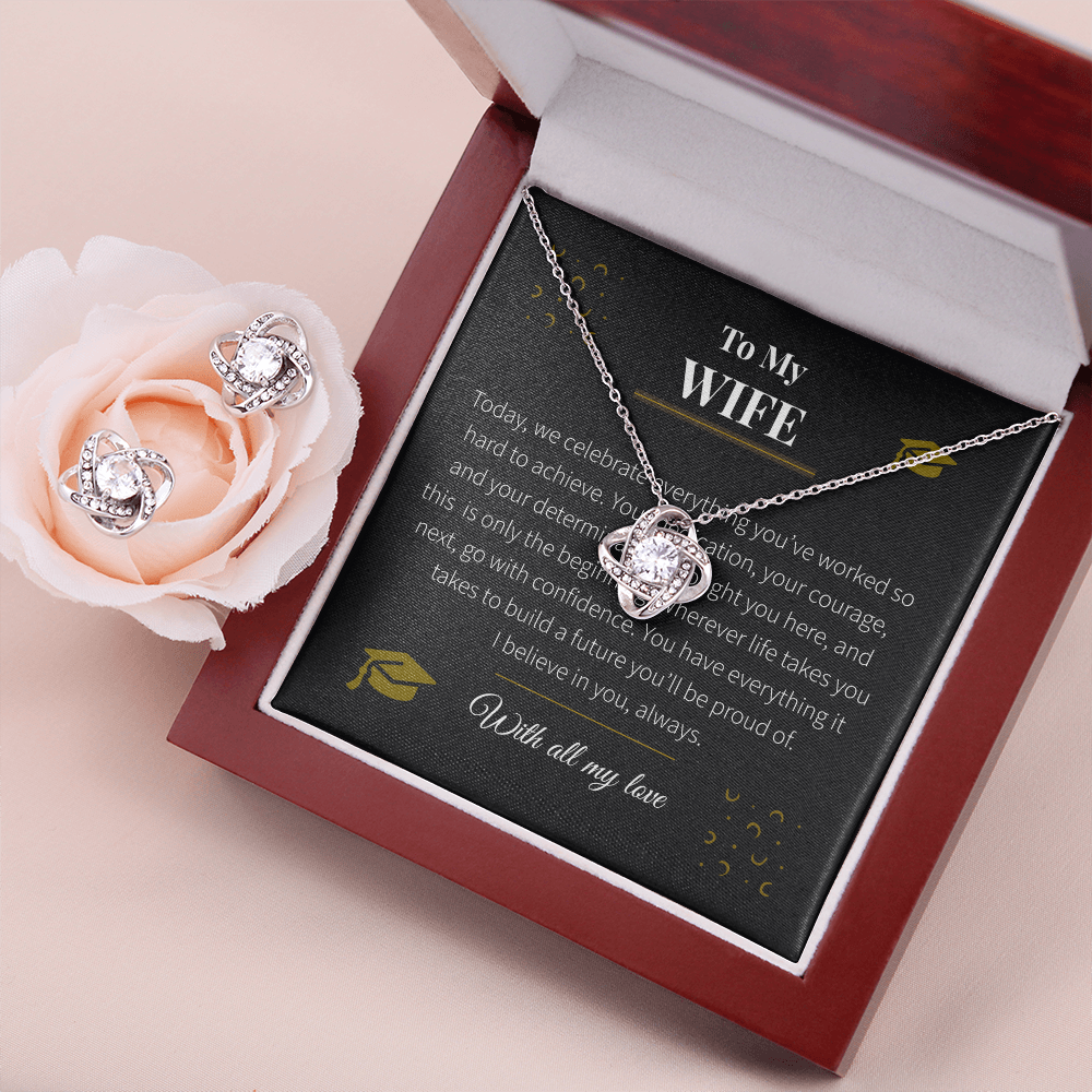 To My Wife – Love Knot Necklace & Earring Set | Graduation Gift of Love, Pride & Support