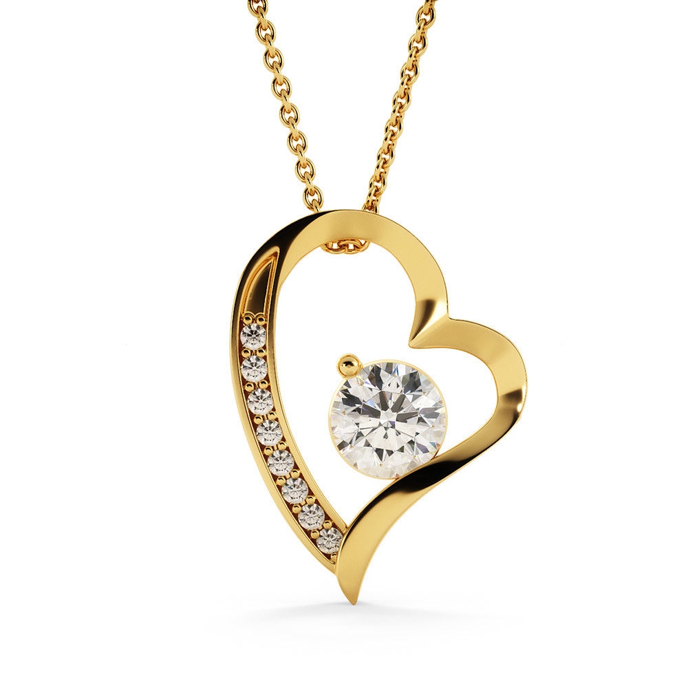 “Forever Love Necklace with heart‑shaped pendant and center stone displayed in gift box with ‘To My Daughter’ message card from Dad.”