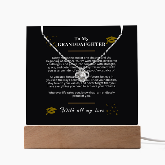 To My Granddaughter – Love Knot Necklace & Acrylic LED Light Sign Graduation Gift Bundle