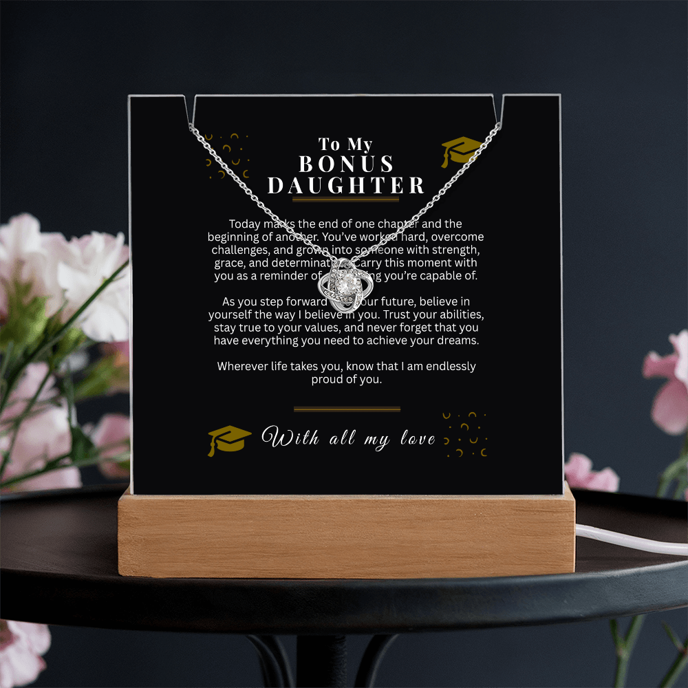 Bonus Daughter Graduation Gift – Love Knot Necklace & Acrylic LED Sign Bundle