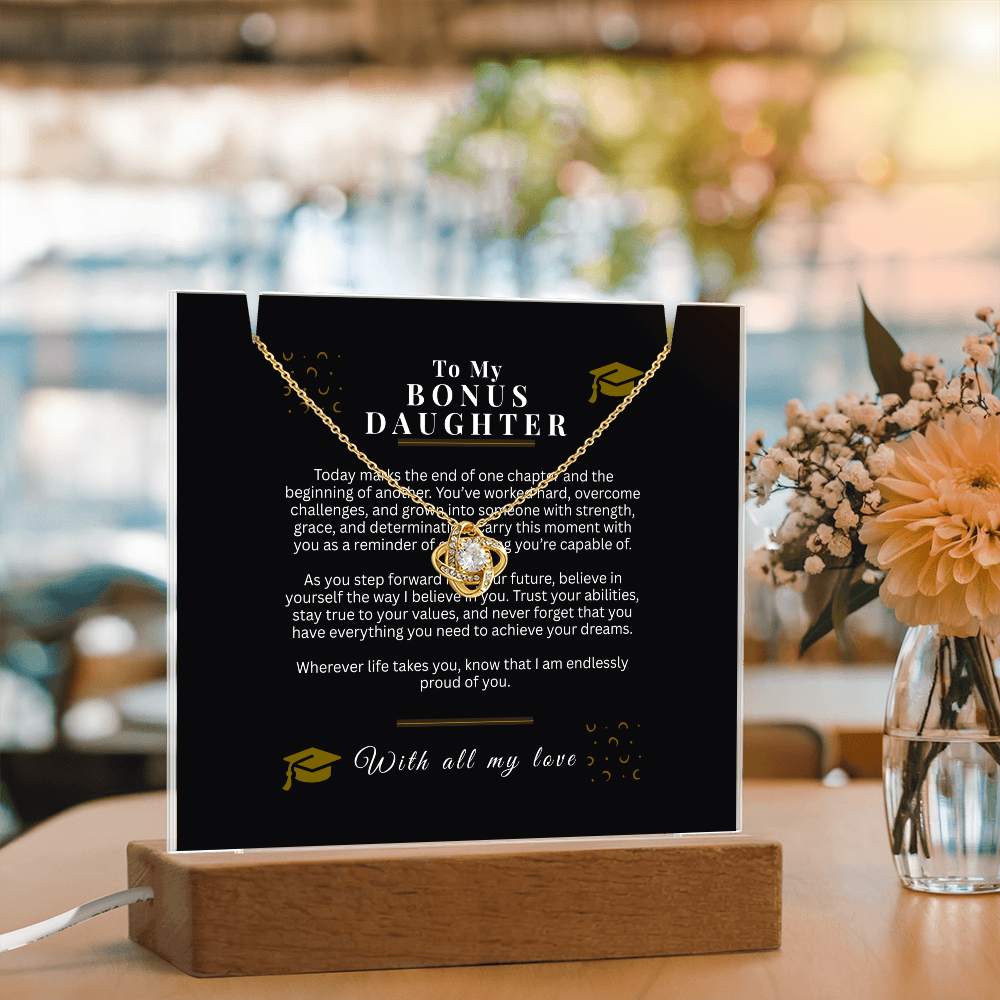 Bonus Daughter Graduation Gift – Love Knot Necklace & Acrylic LED Sign Bundle