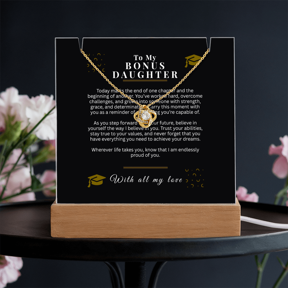 Bonus Daughter Graduation Gift – Love Knot Necklace & Acrylic LED Sign Bundle