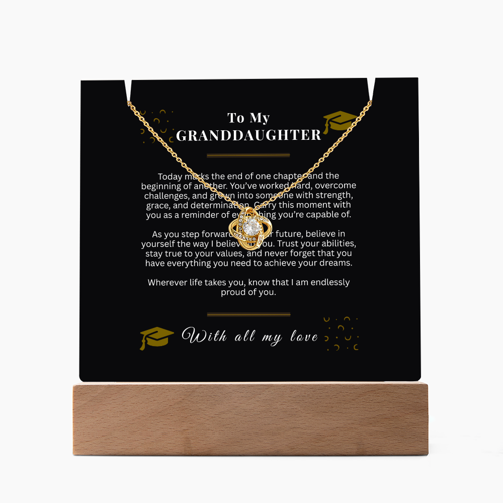 To My Granddaughter – Love Knot Necklace & Acrylic LED Light Sign Graduation Gift Bundle