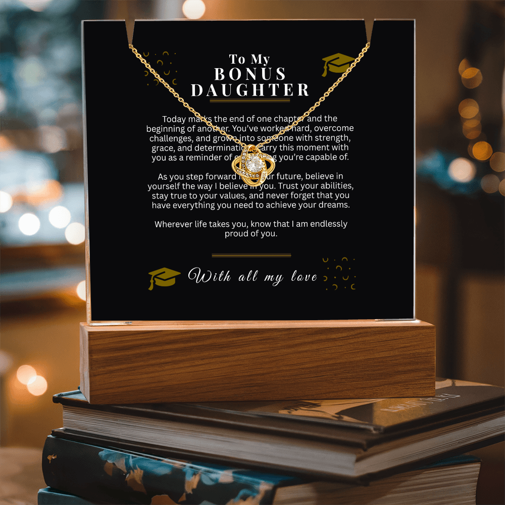 Bonus Daughter Graduation Gift – Love Knot Necklace & Acrylic LED Sign Bundle