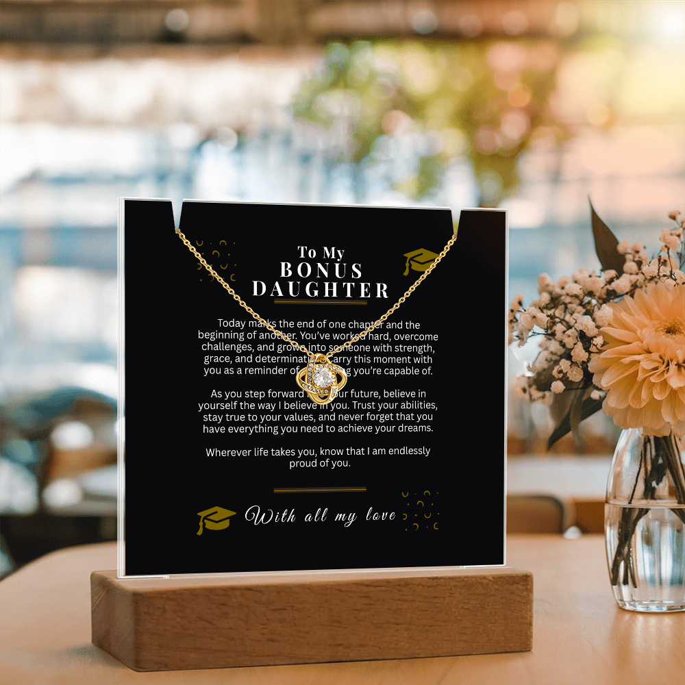 Bonus Daughter Graduation Gift – Love Knot Necklace & Acrylic LED Sign Bundle