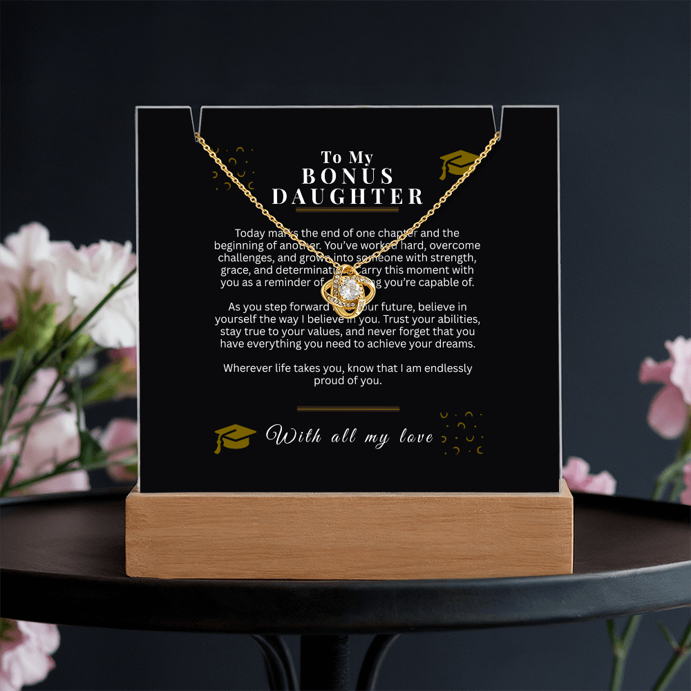 Bonus Daughter Graduation Gift – Love Knot Necklace & Acrylic LED Sign Bundle