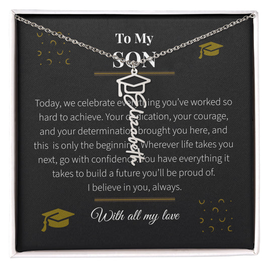 Custom Name Necklace – Graduation Cap Edition | Personalized Graduation Gift for Son
