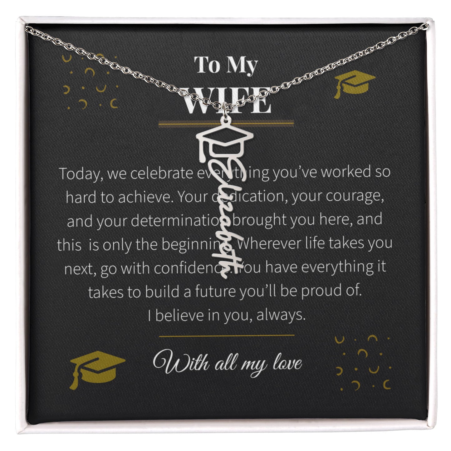 Custom Name Necklace – Graduation Cap Edition | Personalized Graduation Gift for Wife