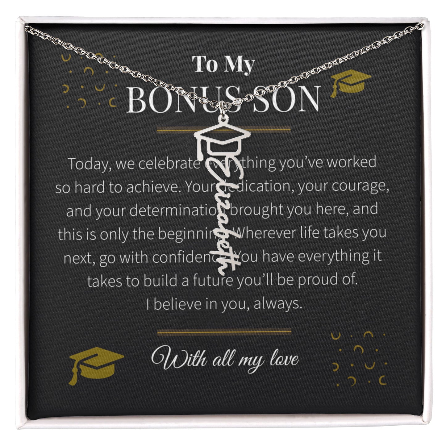 Custom Name Necklace – Graduation Cap Edition | Personalized Graduation Gift for Bonus Son