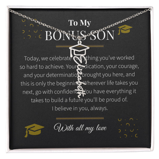 Custom Name Necklace – Graduation Cap Edition | Personalized Graduation Gift for Bonus Son