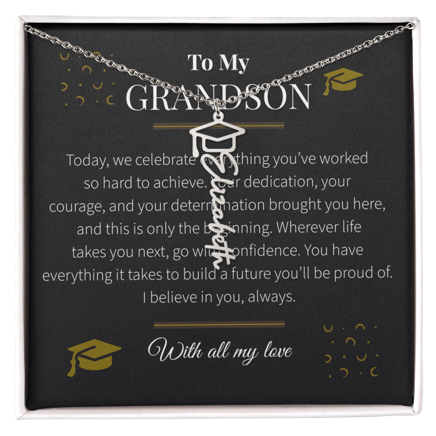 Custom Name Necklace – Graduation Cap Edition | Personalized Graduation Gift for Grandson