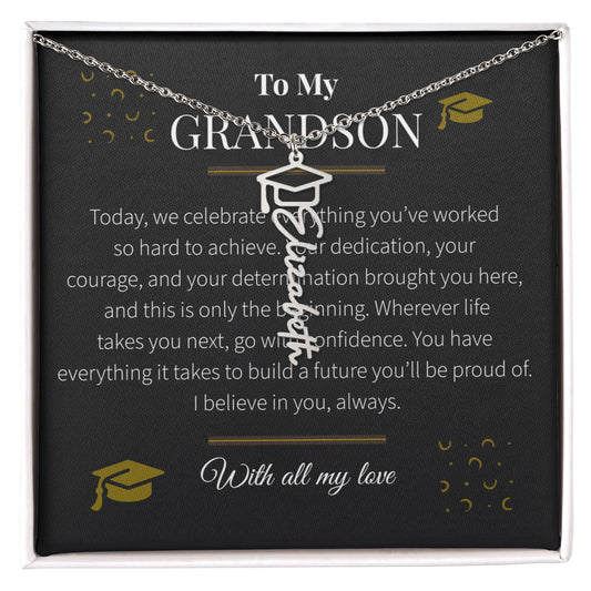 Custom Name Necklace – Graduation Cap Edition | Personalized Graduation Gift for Grandson