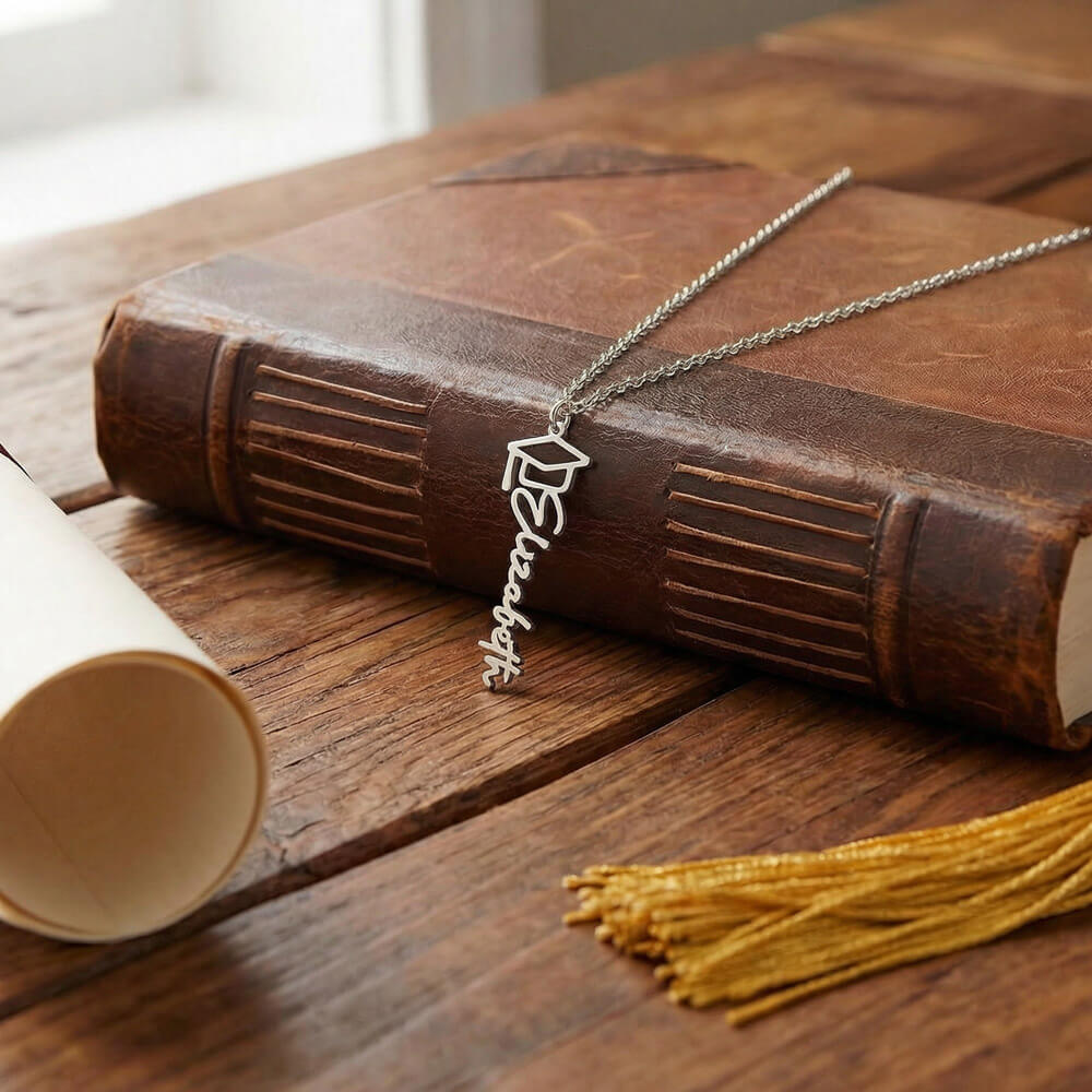 Custom Name Necklace – Graduation Cap Edition | Personalized Graduation Gift for Grandson