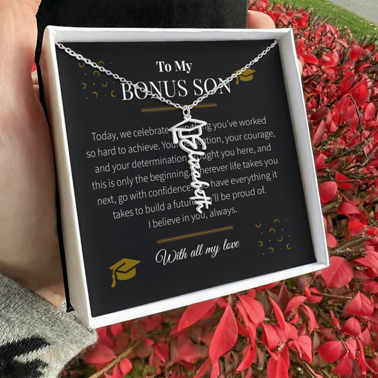 Custom Name Necklace – Graduation Cap Edition | Personalized Graduation Gift for Bonus Son