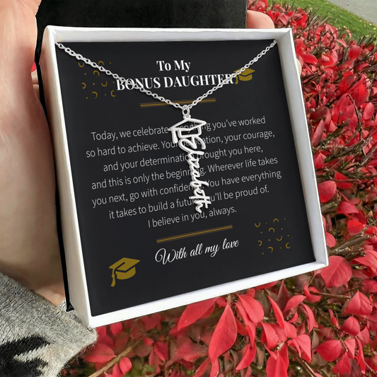 Custom Name Necklace – Graduation Cap Edition | Personalized Graduation Gift for Bonus Daughter