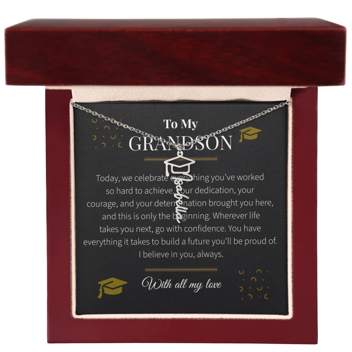 Custom Name Necklace – Graduation Cap Edition | Personalized Graduation Gift for Grandson