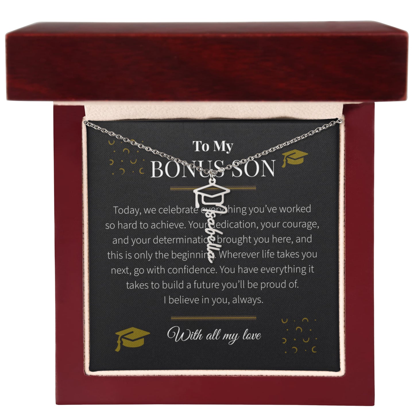 Custom Name Necklace – Graduation Cap Edition | Personalized Graduation Gift for Bonus Son