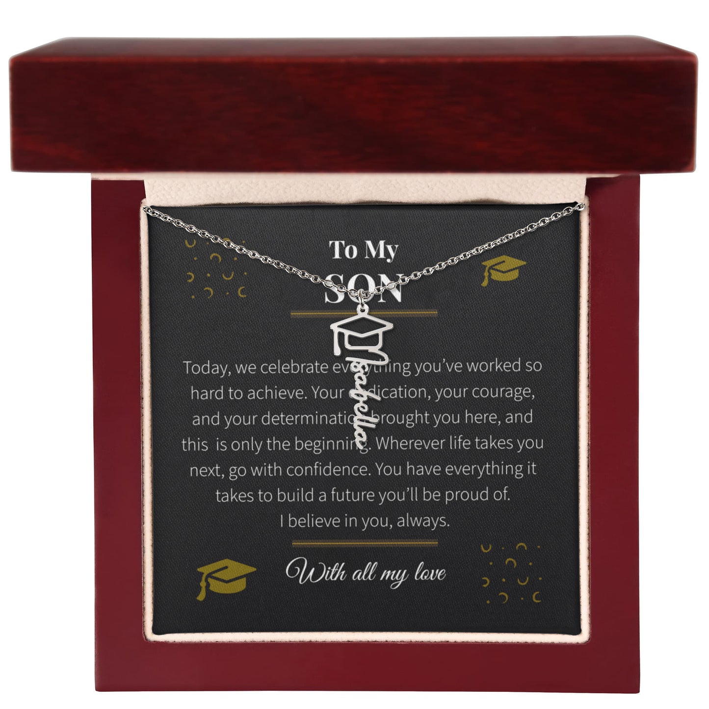 Custom Name Necklace – Graduation Cap Edition | Personalized Graduation Gift for Son