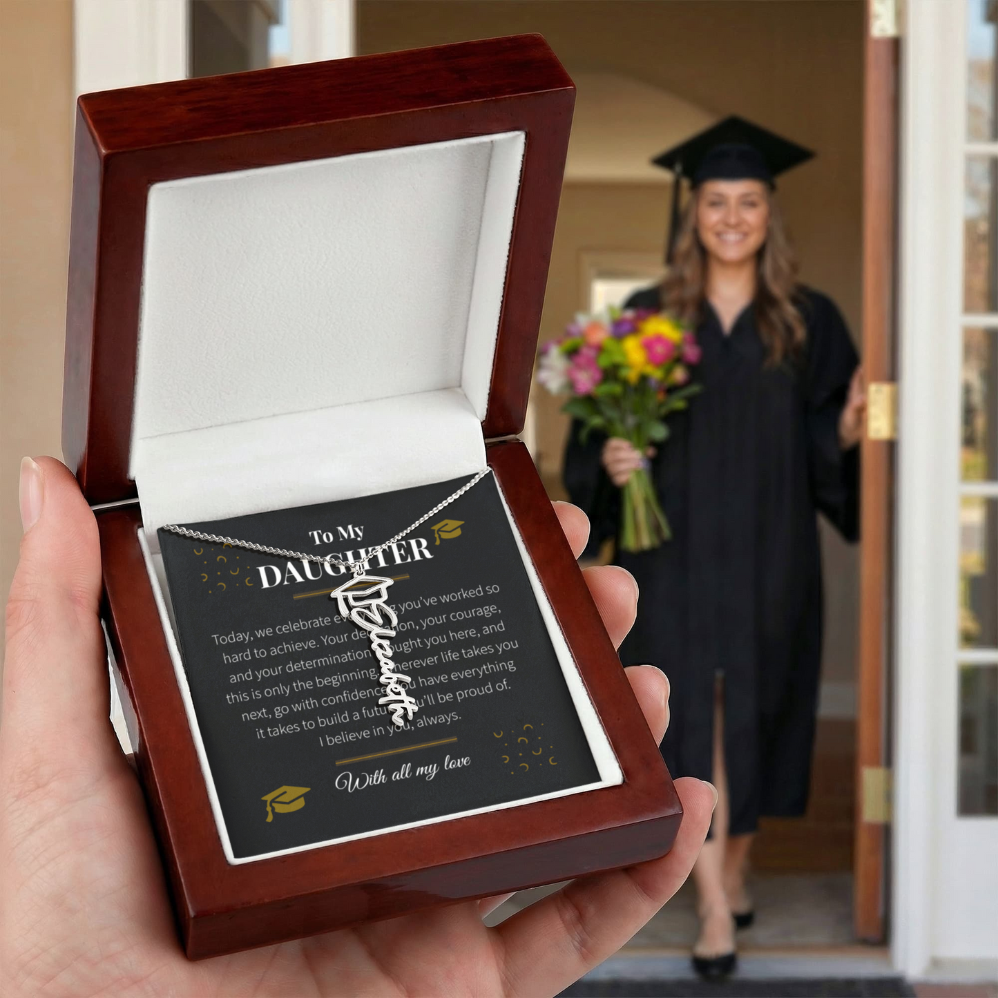 Custom Name Necklace – Graduation Cap Edition | Personalized Graduation Gift for Daughter
