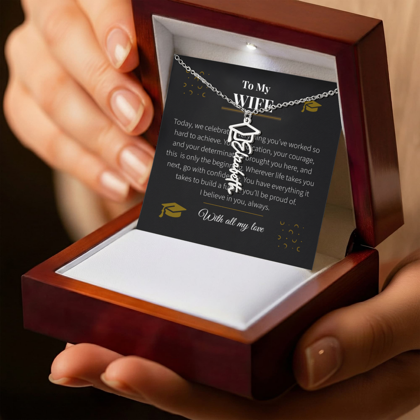 Custom Name Necklace – Graduation Cap Edition | Personalized Graduation Gift for Wife