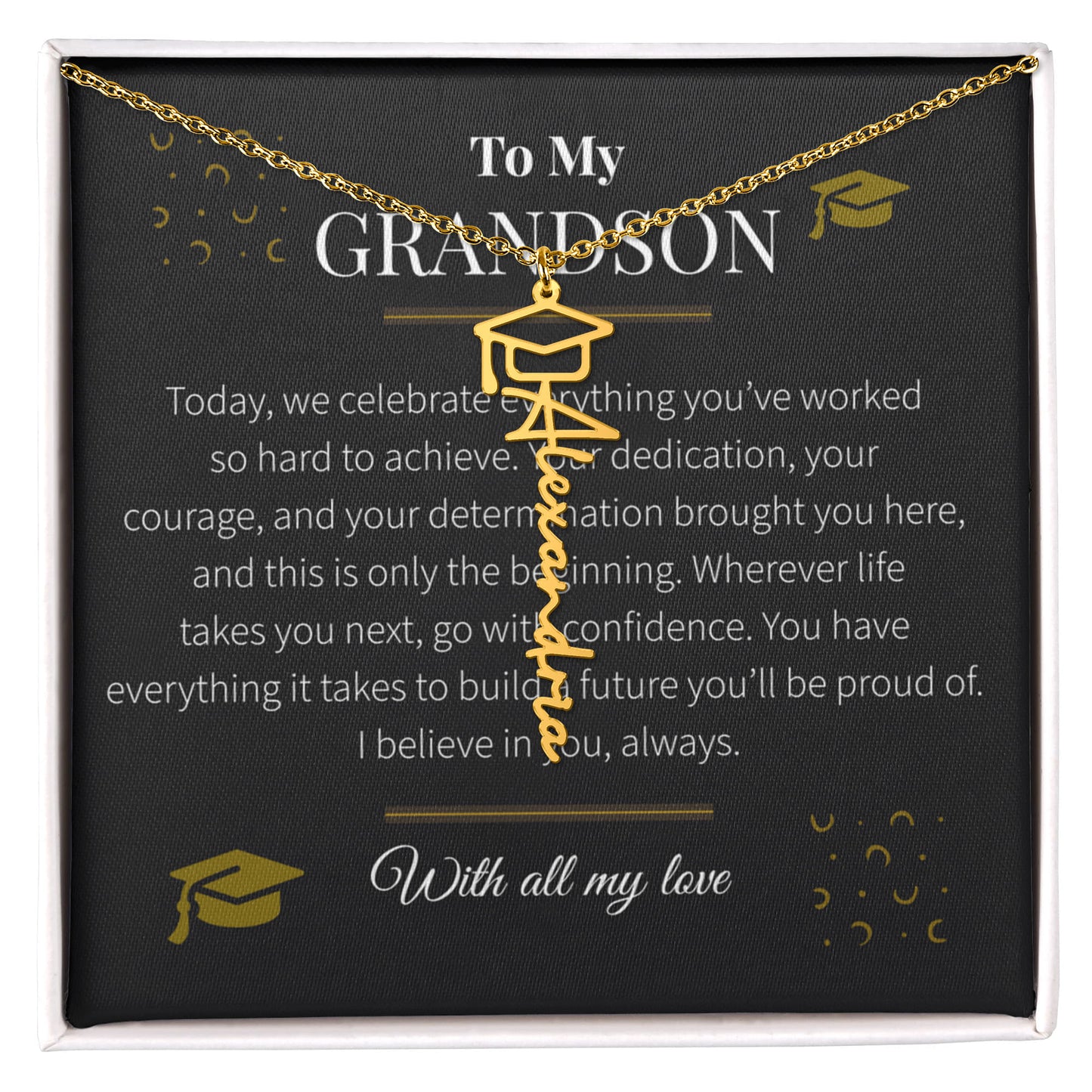 Custom Name Necklace – Graduation Cap Edition | Personalized Graduation Gift for Grandson