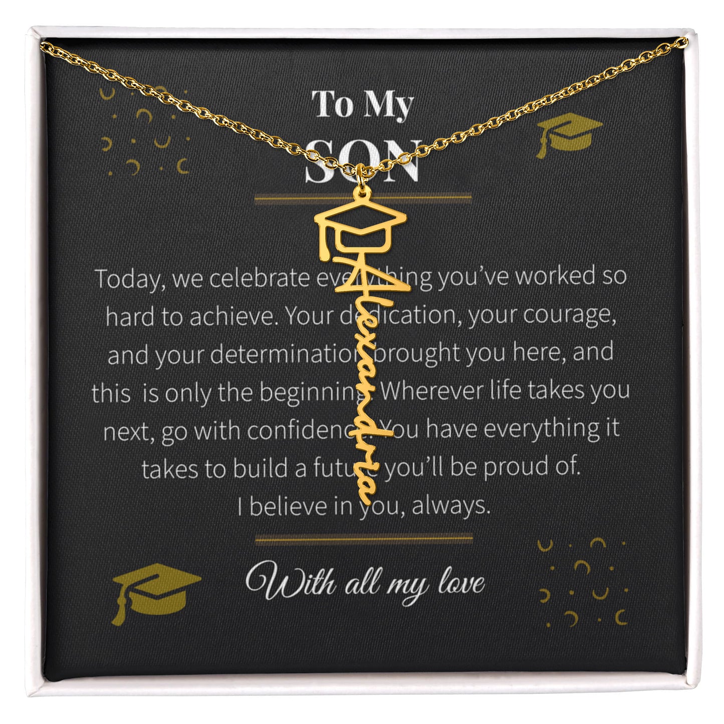 Custom Name Necklace – Graduation Cap Edition | Personalized Graduation Gift for Son