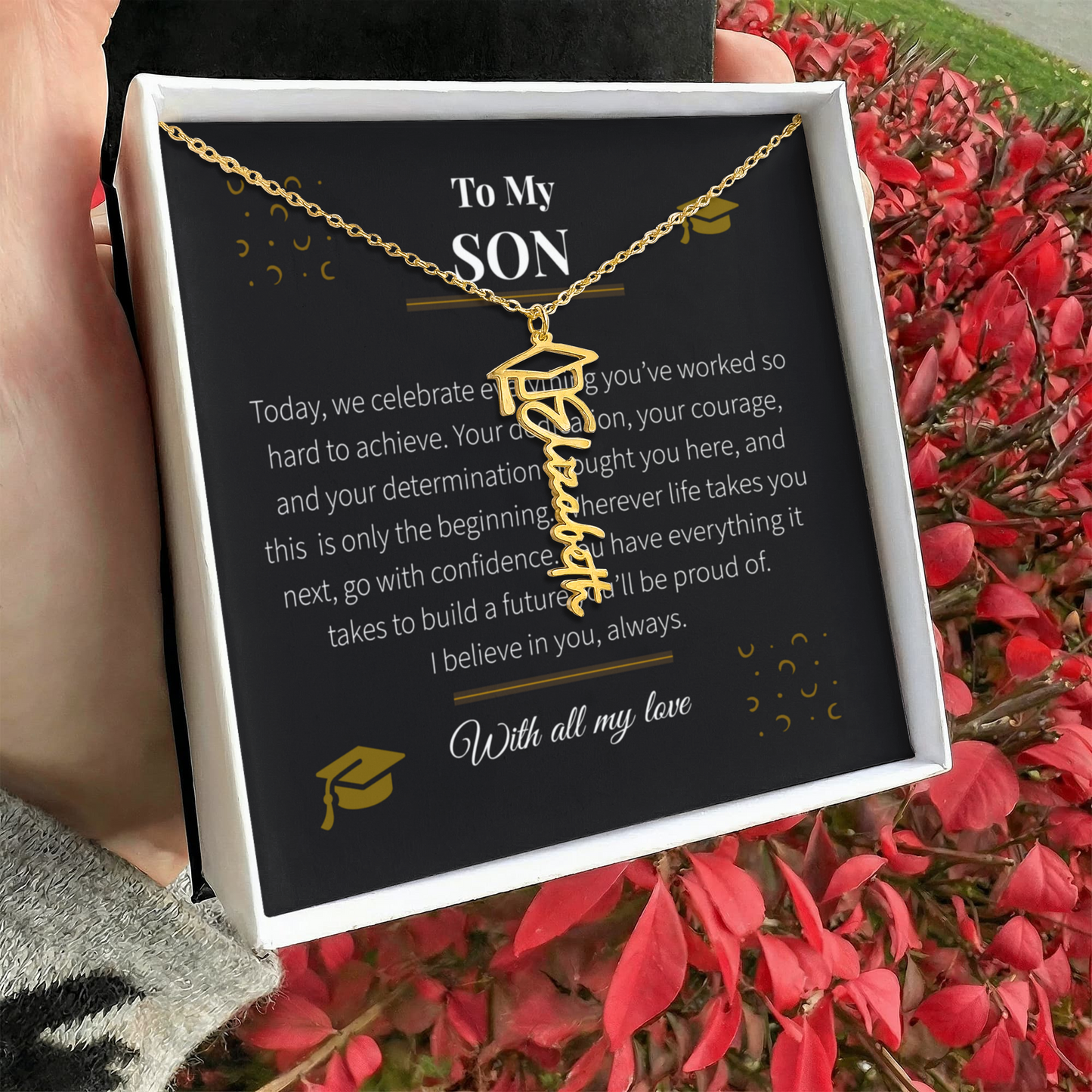 Custom Name Necklace – Graduation Cap Edition | Personalized Graduation Gift for Son