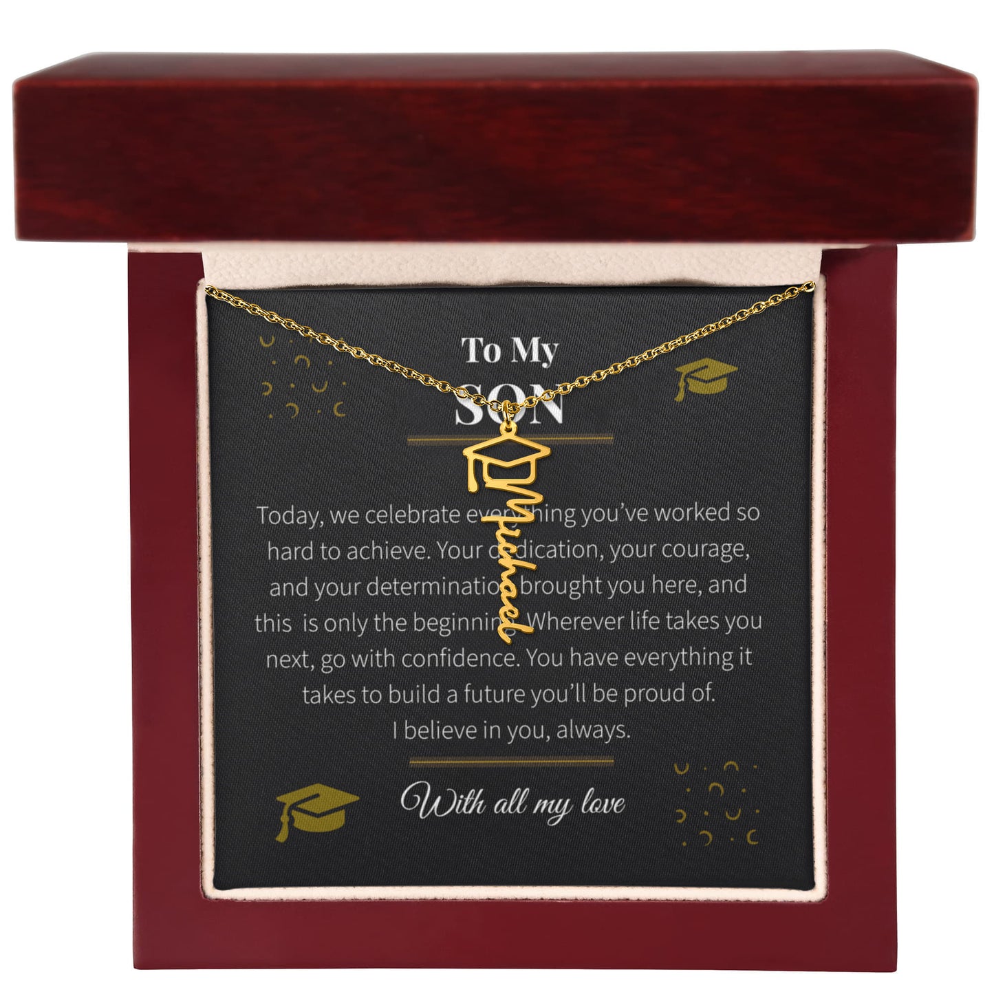 Custom Name Necklace – Graduation Cap Edition | Personalized Graduation Gift for Son
