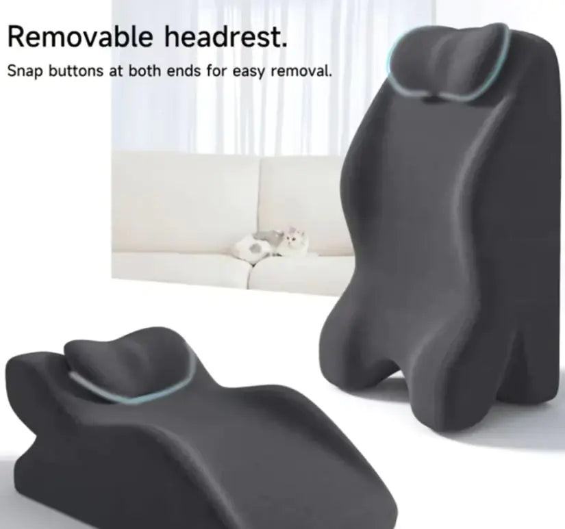 “Ergonomic prone‑position comfort pillow with contoured support and removable headrest, designed for stomach sleeping and face‑down relaxation.”