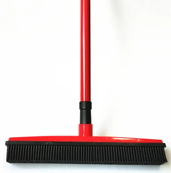 “Pet hair removal broom with rubber bristles and long handle, designed for lifting fur from carpets and floors with a washable, easy‑clean head.”