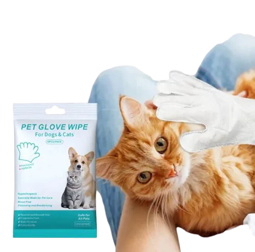 “Pet cleaning glove wipes for dogs and cats, hypoallergenic and rinse‑free, designed for gentle grooming and daily hygiene.”