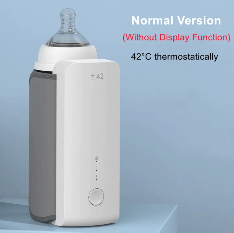 “Portable wireless baby bottle warmer with digital temperature display and adjustable heating sleeve for keeping milk warm on the go.”